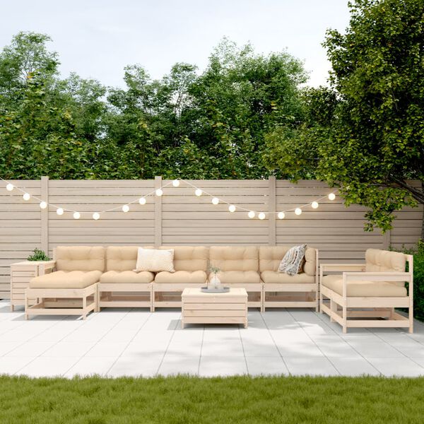 vidaXL Set Divani da Giardino 10 pz in Legno Massello di Pino