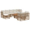 vidaXL Set Divano da Giardino 10 pz Naturale e Bianco Crema polyrattan