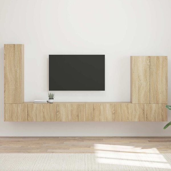 vidaXL Set di Mobiletto da TV a Parete 6 pcs Rovere Sonoma