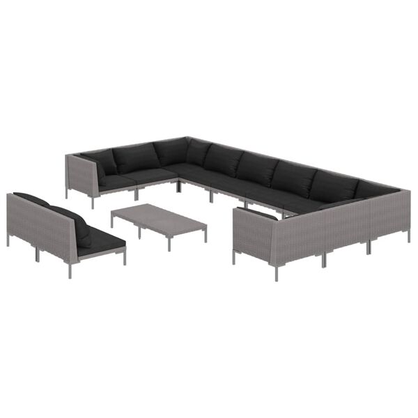 vidaXL Set Divani da Giardino 13 pz Cuscini in Polyrattan Grigio Scuro