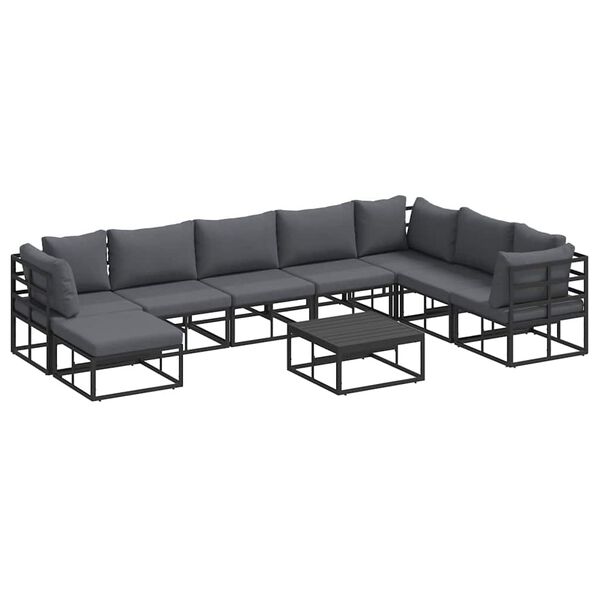 vidaXL Set Divano da Giardino con cuscino Nero Alluminio