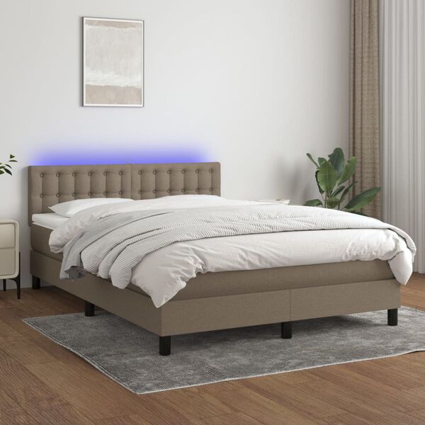 vidaXL Letto a Molle con Materasso e LED Tortora 140x200 cm in Tessuto