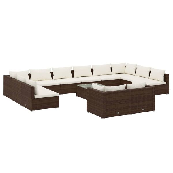 vidaXL Set Divani da Giardino 13 pz con Cuscini in Polyrattan Marrone