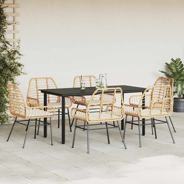vidaXL Set Pranzo da Giardino 7pz con Cuscini Marrone Polyrattan Vetro