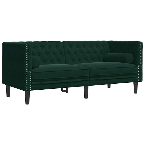 vidaXL Divano Chesterfield con Rinforzi 2 Posti Verde Scuro in Velluto