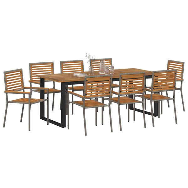 vidaXL Set da Pranzo per Giardino 9 pcs Grigio