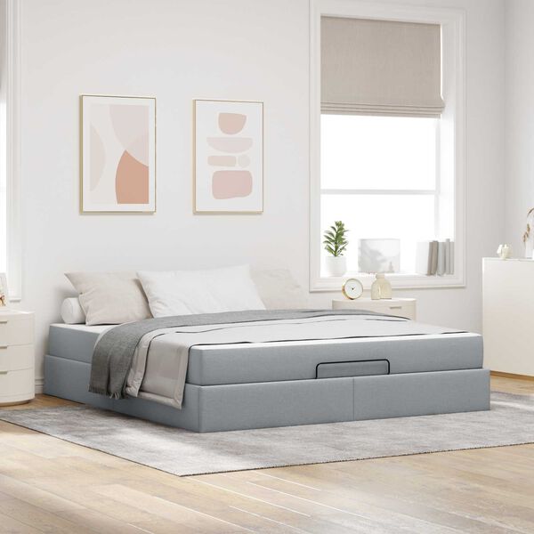 vidaXL Struttura letto con materasso 2 pcs Grigio chiaro Tessuto