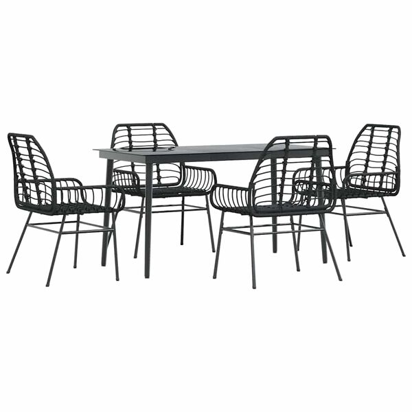 vidaXL Set Mobili da Pranzo per Giardino 5 pz Nero Polyrattan Vetro