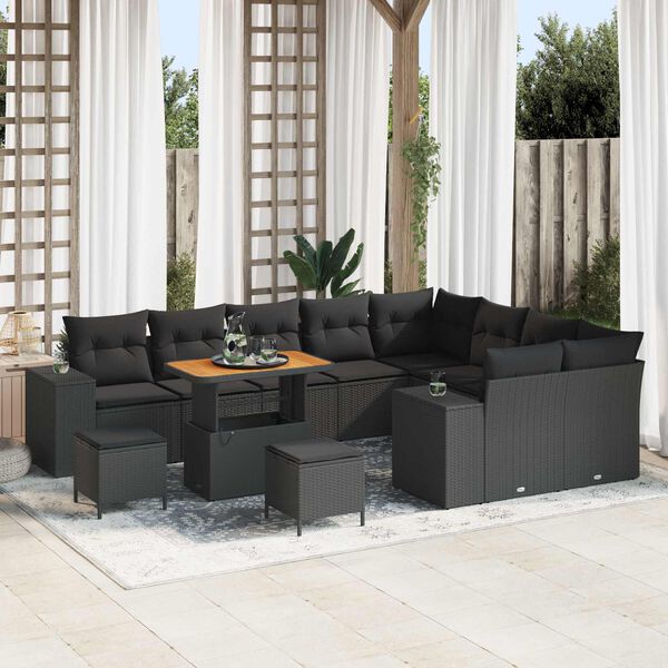 vidaXL Set Divano da Giardino con cuscino 12 pcs Nero polyrattan