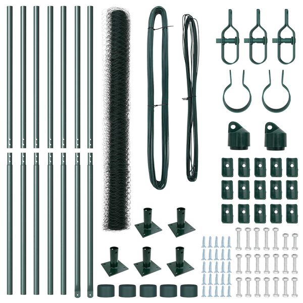 vidaXL Recinzione con pali. Verde 1.4 x 10 m Acciaio rivestito in PVC