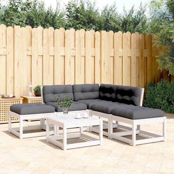vidaXL Set Divani Giardino 5pz con Cuscini Bianco Legno Massello Pino