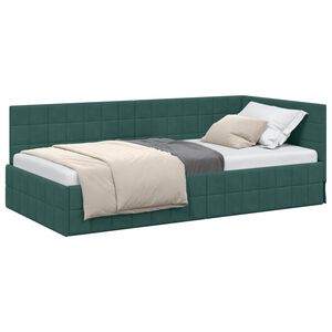 vidaXL Cornice del letto ad angolo Verde Scuro 90 cm x 190 cm Velluto