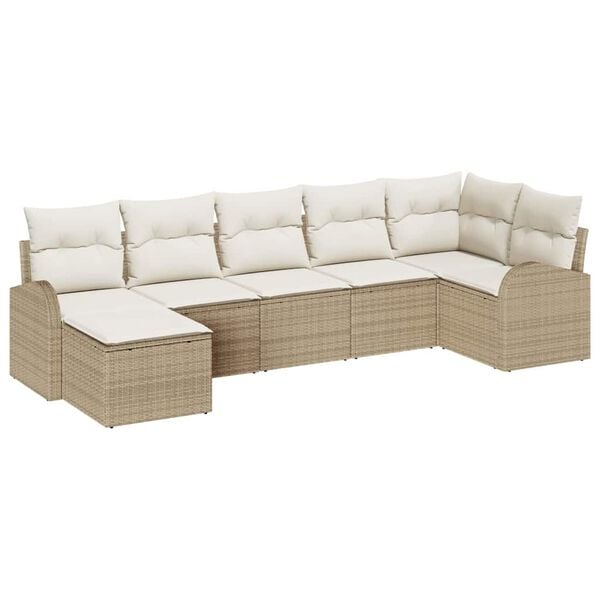 vidaXL Set Divano da Giardino 7 pcs Beige Poly Rattan