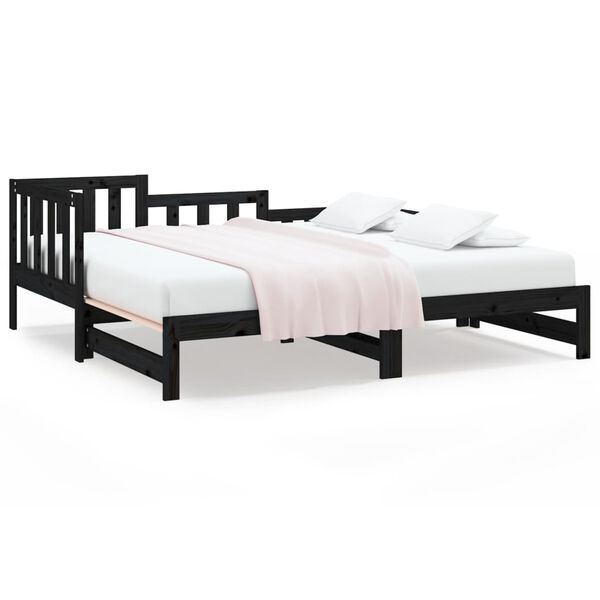 vidaXL Dormeuse Estraibile Nera 2x(90x200) cm Legno Massello di Pino
