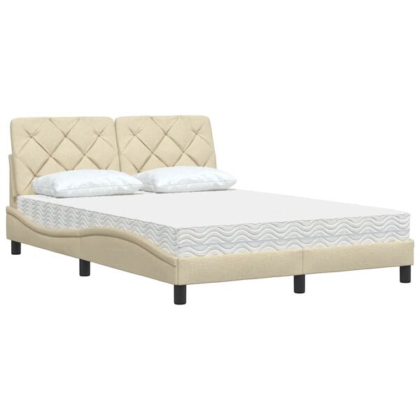 vidaXL Letto con Materasso Crema 140x19 cm in Tessuto