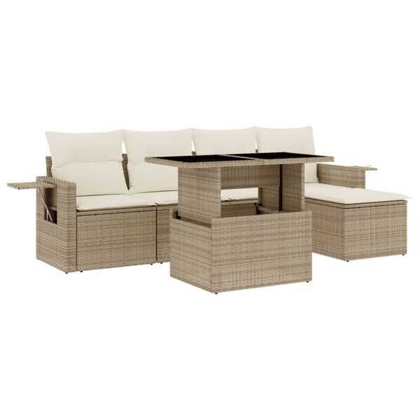 vidaXL Set Divano da Giardino 6 pz con Cuscini Beige in Polyrattan