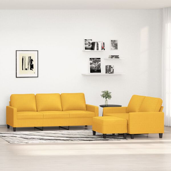 vidaXL Set di Divani 3 pz con Cuscini Giallo Chiaro in Tessuto