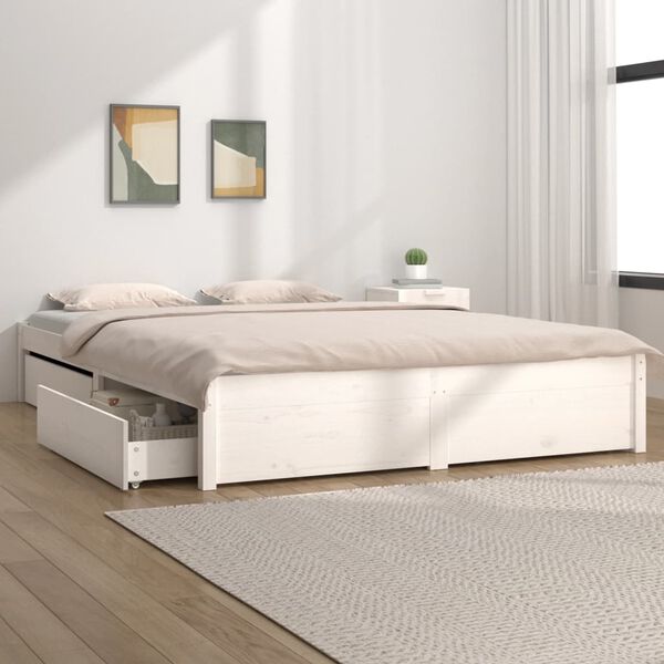 vidaXL Giroletto con Cassetti Bianco 135x190 cm Double