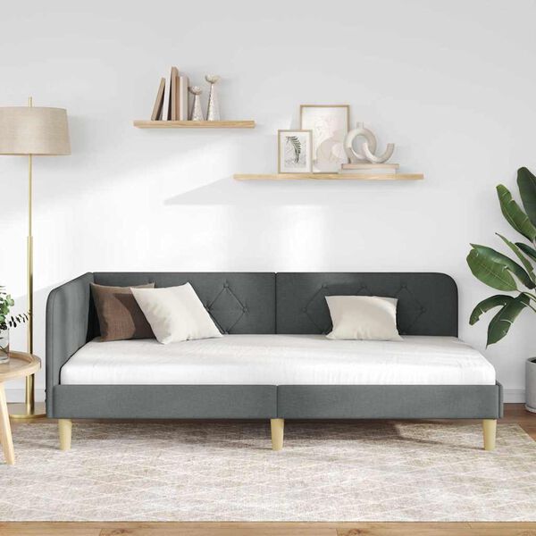 vidaXL Cornice del letto ad angolo Grigio scuro 90 x 190 cm Tessuto