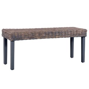 vidaXL Panca 110 cm Grigia in Rattan Naturale Kubu e Massello di Mogano