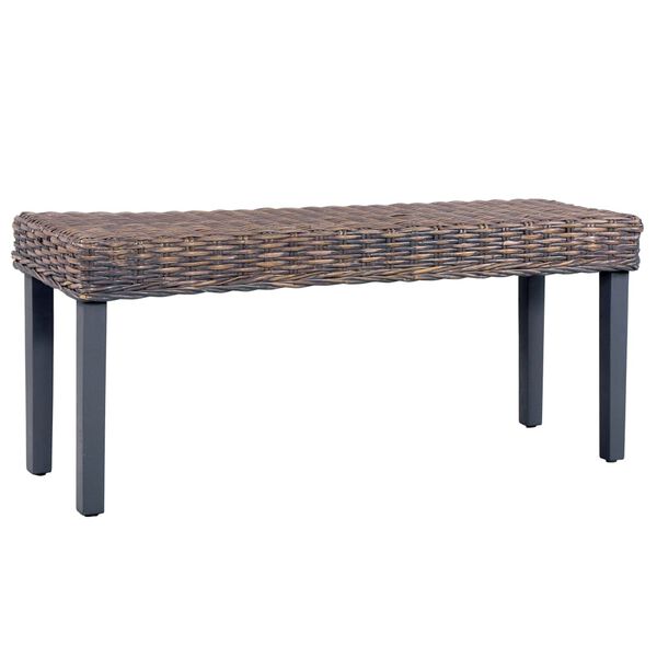 vidaXL Panca 110 cm Grigia in Rattan Naturale Kubu e Massello di Mogano