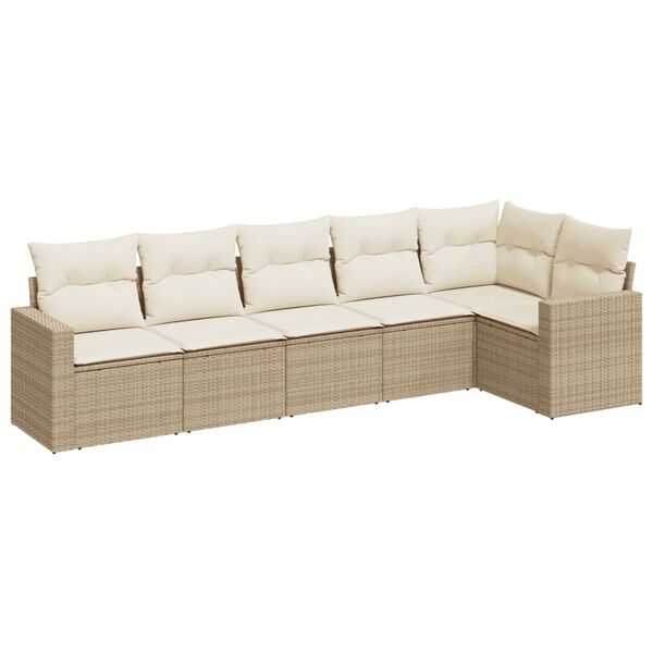 vidaXL Set Divano da Giardino 6 pz con Cuscini Beige in Polyrattan