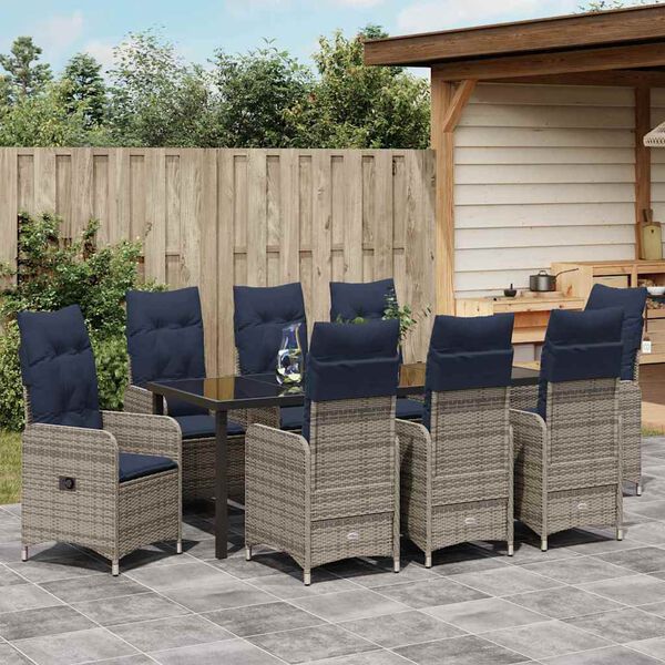vidaXL Set da Pranzo per Giardino con cuscino 9 pcs Nero Poly Rattan