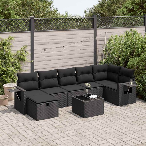 vidaXL Set Divani da Giardino con Cuscini 8 pz Nero in Polyrattan