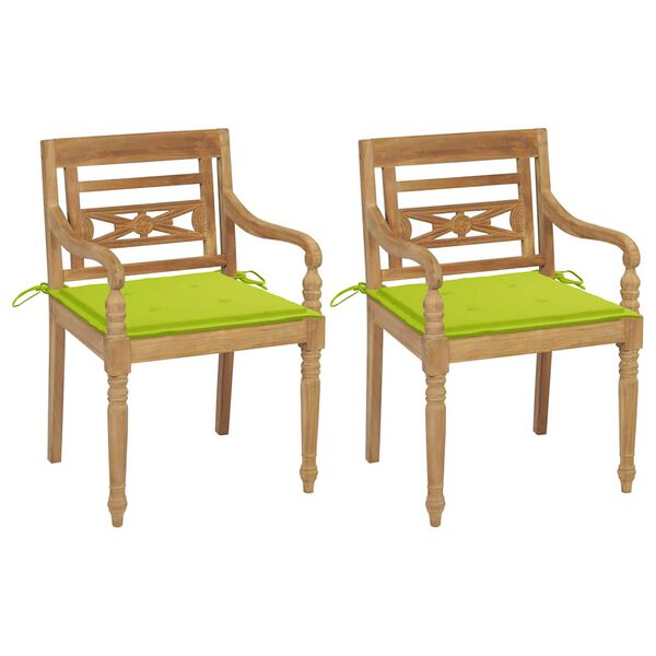 vidaXL Sedie Batavia 2 pz con Cuscini Verde Brillante in Massello di Teak