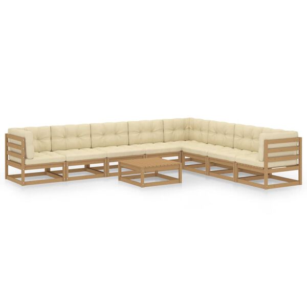 vidaXL Set Salotto Giardino e Cuscini 9 pz Legno Massello Pino Ambra