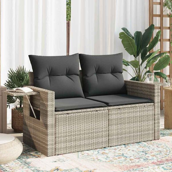 vidaXL Divano da Giardino con Cuscini 2 Posti Grigio Chiaro Polyrattan
