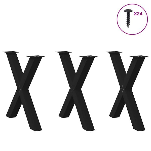 vidaXL Gambe per tavolo da pranzo a forma di X 3 pz nere 70x(72-73) cm in acciaio
