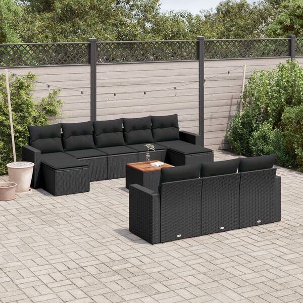 vidaXL Set Divani da Giardino 11 pz con Cuscini in Polyrattan Nero