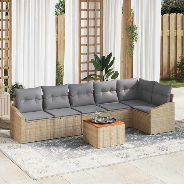 vidaXL Set Divano da Giardino con cuscino 7 pcs Beige polyrattan