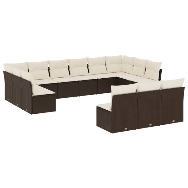 vidaXL Set Divani da Giardino 13 pz con Cuscini Marrone in Polyrattan