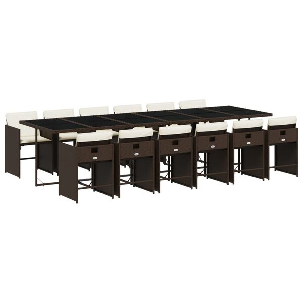 vidaXL Set da Pranzo da Giardino 13pz con Cuscini Marrone Polyrattan