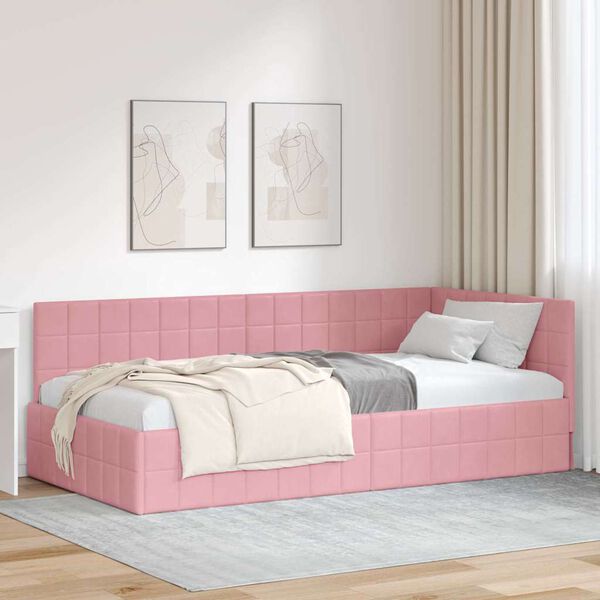 vidaXL Cornice del letto ad angolo Rosa 90 cm x 190 cm Velluto