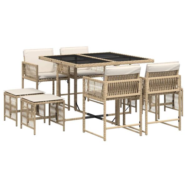 vidaXL Set da Pranzo da Giardino 9 pz con Cuscini Beige in Polyrattan