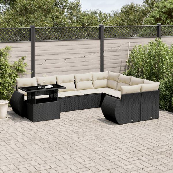 vidaXL Set Divani da Giardino 10pz con Cuscini in Polyrattan Nero