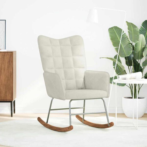 vidaXL Sedia a Dondolo Crema in Velluto