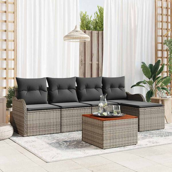 vidaXL Set Divano da Giardino con cuscino 6 pcs Grigio polyrattan