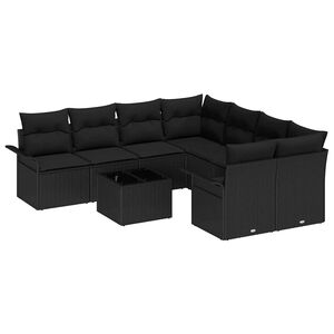 vidaXL Set Divano da Giardino 9 pcs Nero Poly Rattan