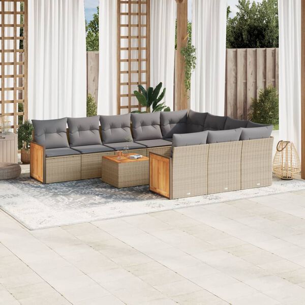 vidaXL Set Divani da Giardino 11 pz con Cuscini Beige in Polyrattan