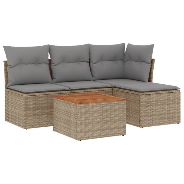 vidaXL Set Divano da Giardino 5 pz con Cuscini Beige Misto Polyrattan