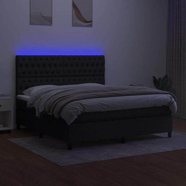 vidaXL Letto a Molle con Materasso e LED Nero 180x200cm in Tessuto