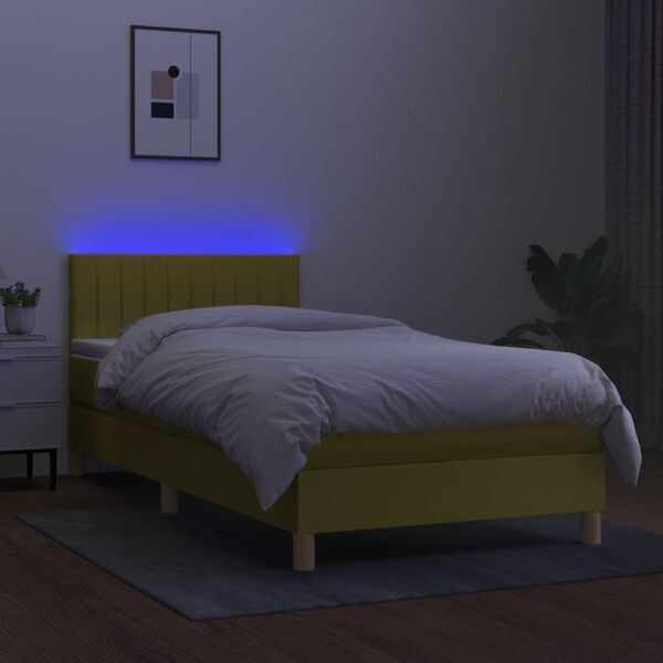 vidaXL Letto a Molle con Materasso e LED Verde 90x200 cm in Tessuto