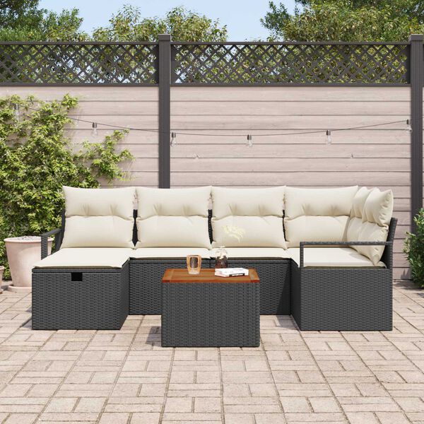 vidaXL Set Divano da Giardino con cuscino 7 pcs Nero Poly Rattan