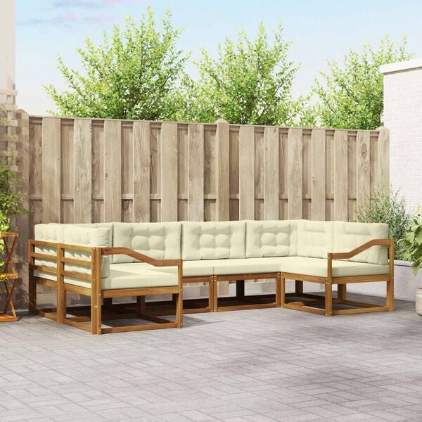 vidaXL Set di divani da esterno con cuscino 6 pcs Naturale e Crema