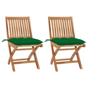 vidaXL Sedie da Giardino 2 pz con Cuscini Verdi in Massello di Teak