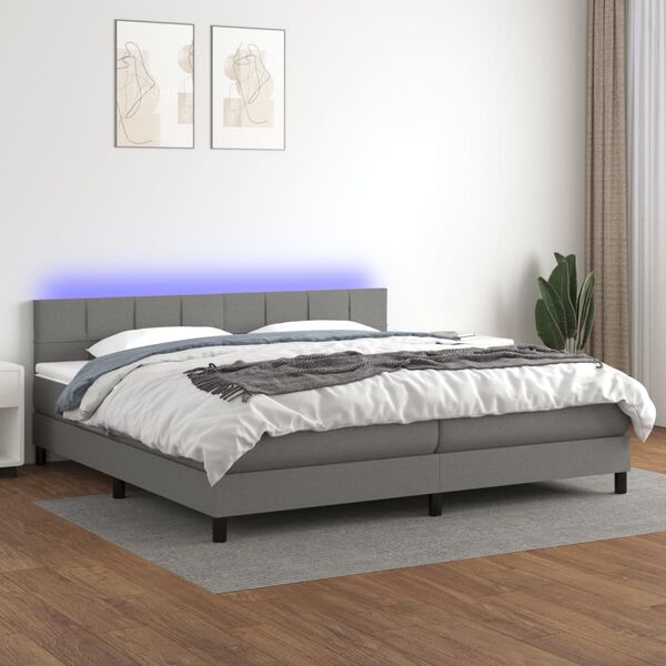 vidaXL Letto a Molle Materasso e LED Grigio Scuro 200x200cm in Tessuto